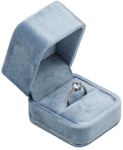 Giftop Velvet Single Ring Box Case Holder for Engagement Proposal Birthday Wedding,Jewelry Ring Gift Box Jewelry Packaging Box (Light Ocean Blue) - Image 1