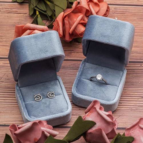 Giftop Velvet Single Ring Box Case Holder for Engagement Proposal Birthday Wedding,Jewelry Ring Gift Box Jewelry Packaging Box (Light Ocean Blue) - Image 5