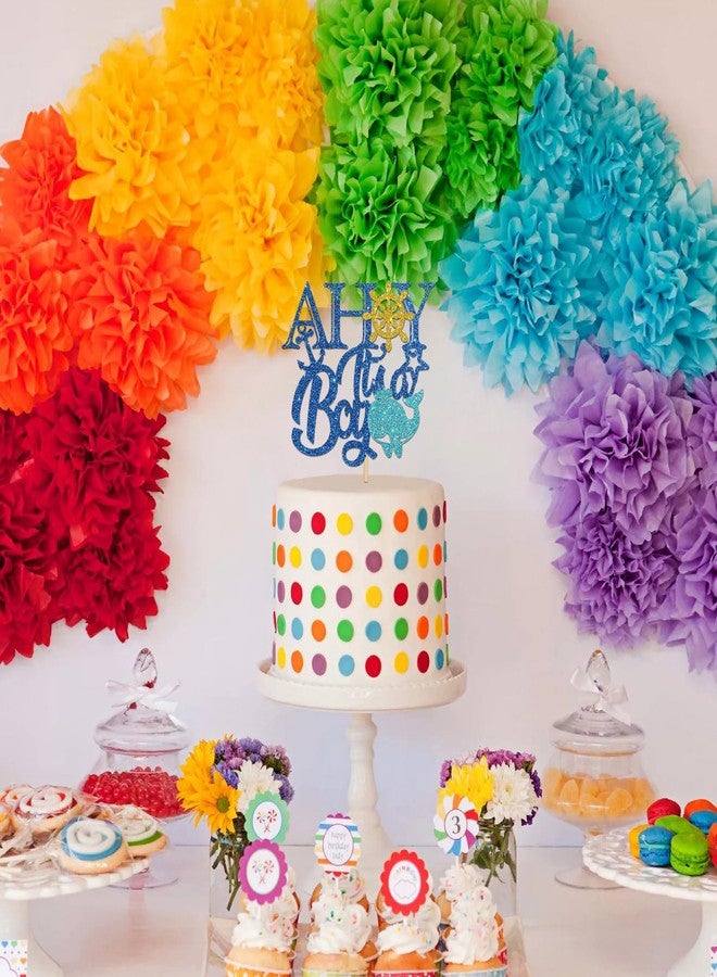 Helewilk Ahoy It's a Boy Cake Topper, Nautical theme Birthday Party Decoration, Ahoy Baby Shower Gender Reveal Party Cake Picks, Welcome Baby Boy Party Supplies Photo Booth Props, Blue Glitter - Image 5