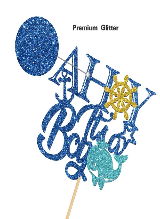 Helewilk Ahoy It's a Boy Cake Topper, Nautical theme Birthday Party Decoration, Ahoy Baby Shower Gender Reveal Party Cake Picks, Welcome Baby Boy Party Supplies Photo Booth Props, Blue Glitter - Image 2