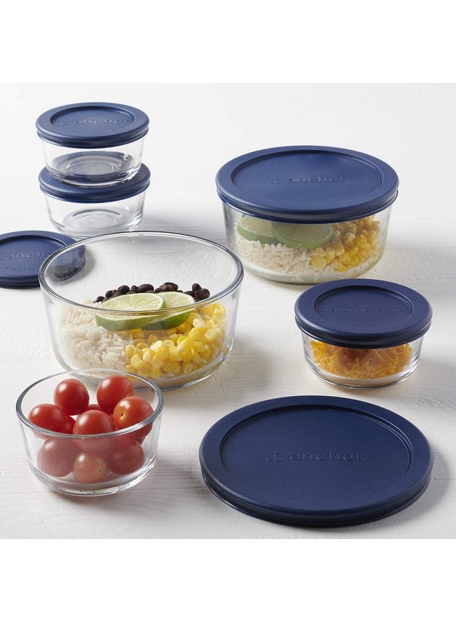 Anchor Hocking 12 Piece Glass Storage Containers with Lids (6 Glass Food Storage Containers & 6 Navy Blue SnugFit Lids) - Image 2