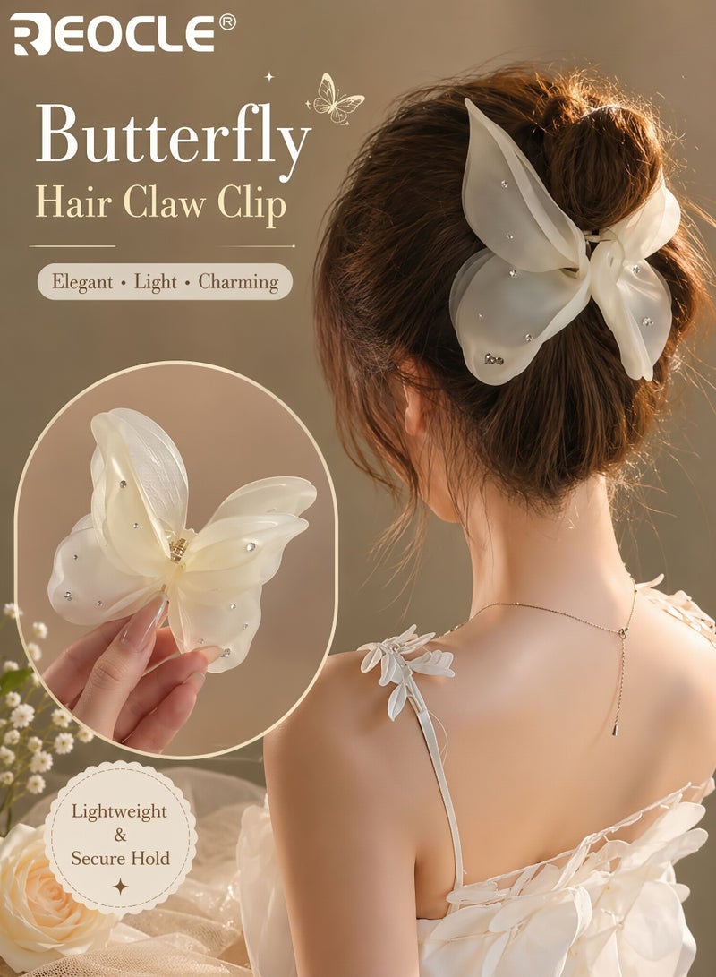 REOCLE Women's Butterfly-Shaped Hair Claw with Decorative Accents Elegant Large-Size Hair Accessory Versatile Styling Clip for Daily & Occasion Use - Image 1