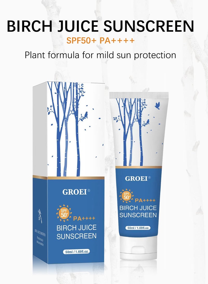 GROEI Birch Juice Moisturizing Sunscreen, Upgrade SPF50 Birch Juice Hydrating Essence Face Sunscreen, Moisturizing Korean Skin Care, Strong UV Protection, Water Resistant 50ml - Image 1
