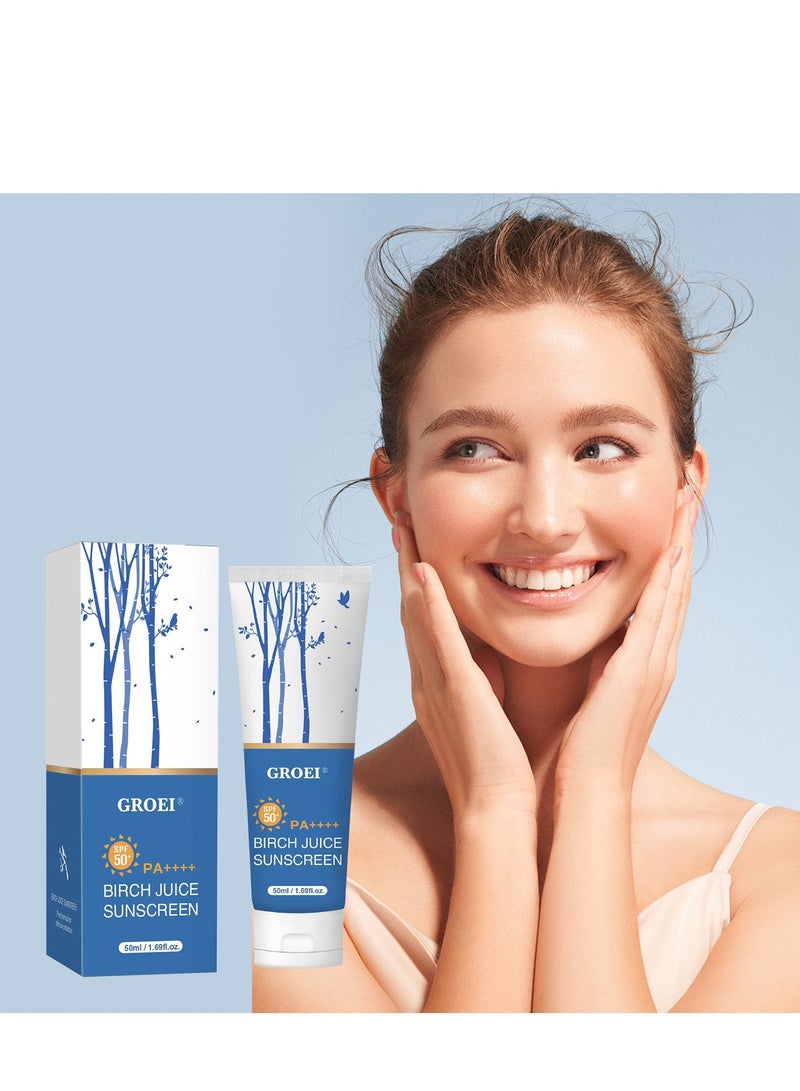 GROEI Birch Juice Moisturizing Sunscreen, Upgrade SPF50 Birch Juice Hydrating Essence Face Sunscreen, Moisturizing Korean Skin Care, Strong UV Protection, Water Resistant 50ml - Image 2