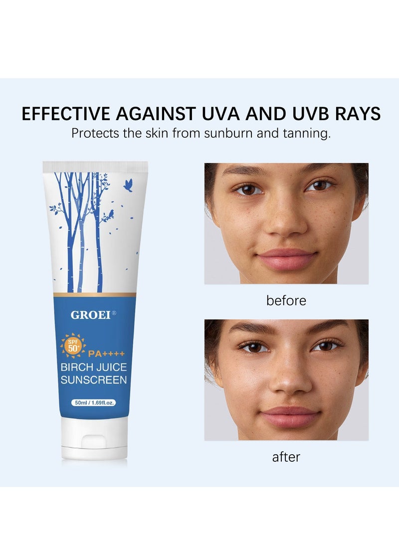 GROEI Birch Juice Moisturizing Sunscreen, Upgrade SPF50 Birch Juice Hydrating Essence Face Sunscreen, Moisturizing Korean Skin Care, Strong UV Protection, Water Resistant 50ml - Image 3