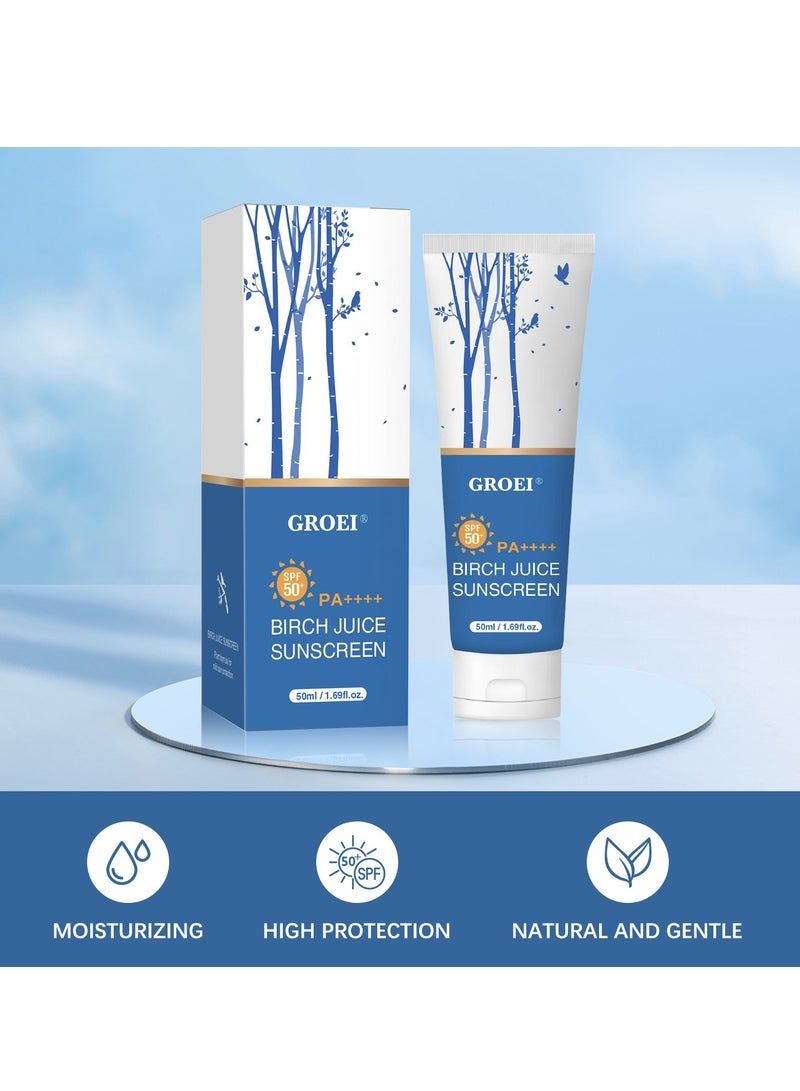 GROEI Birch Juice Moisturizing Sunscreen, Upgrade SPF50 Birch Juice Hydrating Essence Face Sunscreen, Moisturizing Korean Skin Care, Strong UV Protection, Water Resistant 50ml - Image 4