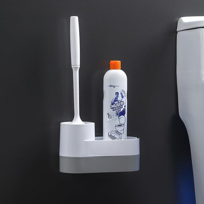 WALL HANGING TOILET CLEANING BRUSH HOLDER LONG HANDLE SILICONE WATERPROOF QUICK DRYING SOFT BRISTLES BATHROOM ACCESSORIES 360 DEEP CLEAN DURABLE HANDLE COMFORTABLE SPACESAVINGMULTI