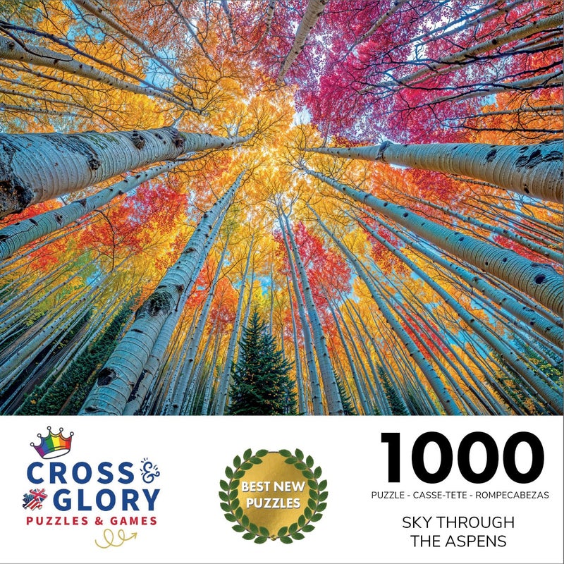 Cross & Glory â€“ Sky Through The Aspens â€“ 1000 Piece Jigsaw Puzzle for Adults | Golden Autumn Forest Puzzle | Vibrant Fall Nature Artwork | Premium Ribbon-Cut Puzzle with Satin Finish - Image 2