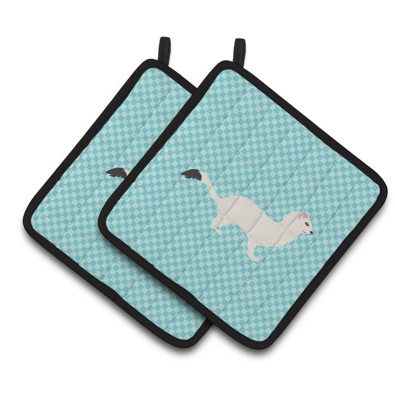 Caroline's Treasures ""Caroline's Treasures Stoat Short-tailed Weasel Blue Check Decorated Pot Holder  7.5"""" x 7.5"""""" 