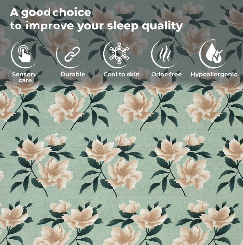 FRESH FROM LOOM Single Bed Floral Design Microfiber Single Bedsheet | Hypo-Allergenic Bedsheets/Bedcover | Wrinkle Free | Includes 1 Pillow Covers (60x90 Inches | Sea Green), 144 TC - Image 3