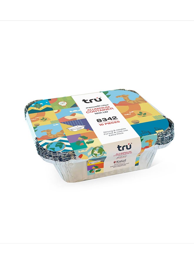 Tru Aluminum Containers with Lid 8342 10Pcs 420ml 12cmx15cmx4cm Silver - Image 1