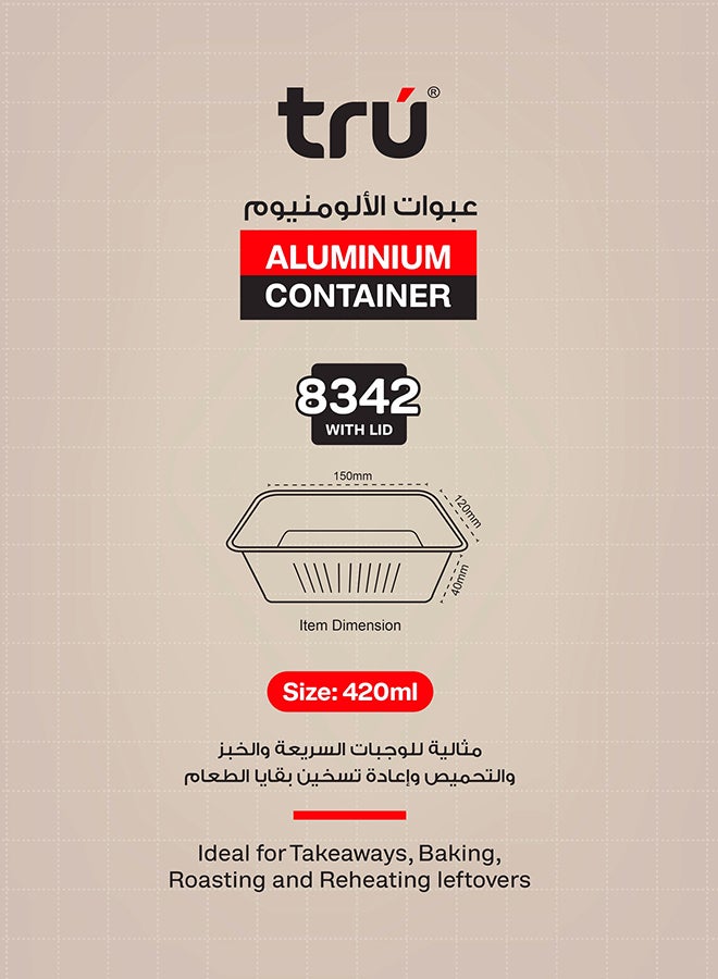 Tru Aluminum Containers with Lid 8342 10Pcs 420ml 12cmx15cmx4cm Silver - Image 4