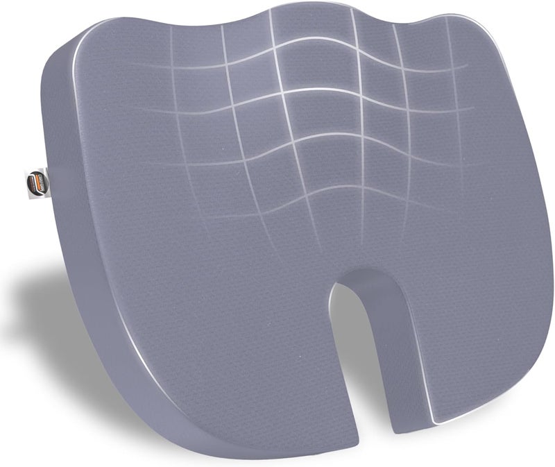 CareFoam وسادة مقعد كوكسيكس من فوم الذاكرة لتخفيف آلام عظمة الذنب | ضمان لمدة عامين | تخفيف آلام عرق النسا وآلام الظهر - وسائد كرسي تقويمية | 18 × 14 × 3 بوصة | أزرق رمادي - Image 1