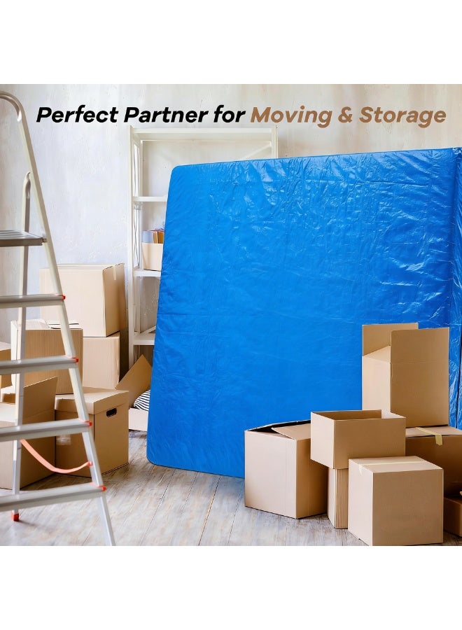 حقيبة نقل المراتب بسحاب – غطاء واقي للمراتب شديد التحمل للنقل والتخزين – يناسب المراتب المزدوجة/الكاملة/الكبيرة/الكبيرة جدًا – قابل لإعادة الاستخدام ومقاوم للماء، 1.8x2 م، أزرق، MAT-PY139-7 - Image 3
