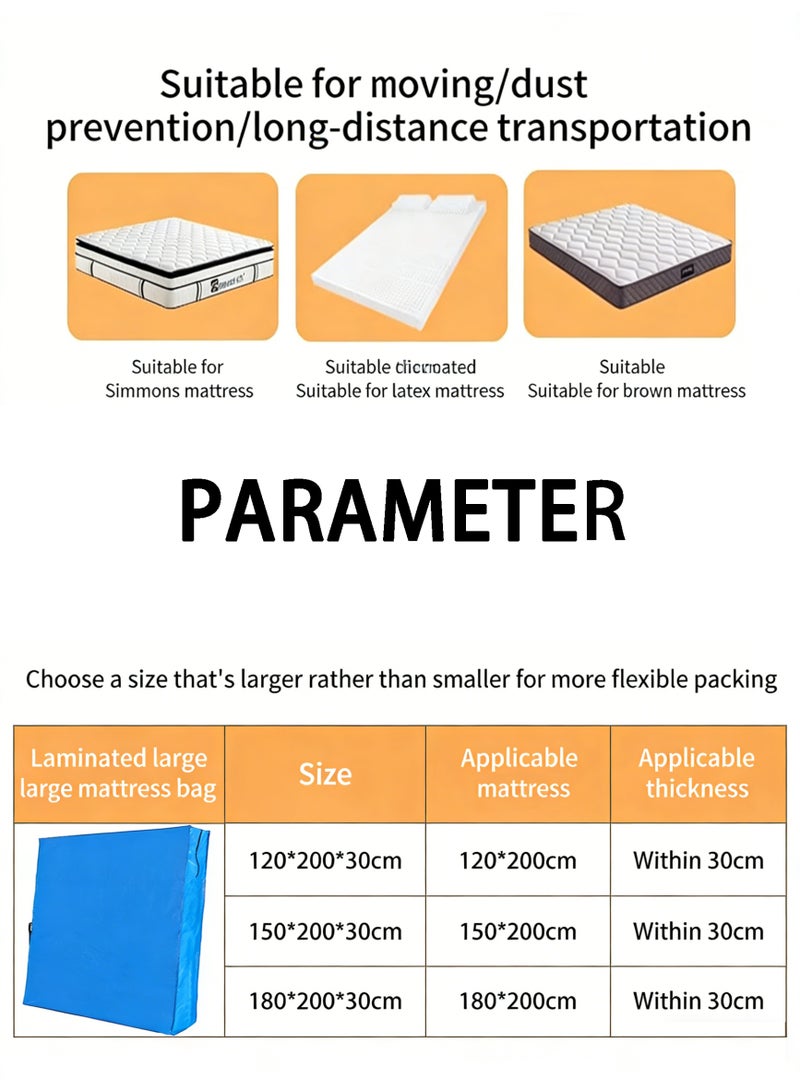حقيبة نقل المراتب بسحاب – غطاء واقي للمراتب شديد التحمل للنقل والتخزين – يناسب المراتب المزدوجة/الكاملة/الكبيرة/الكبيرة جدًا – قابل لإعادة الاستخدام ومقاوم للماء، 1.8x2 م، أزرق، MAT-PY139-7 - Image 2