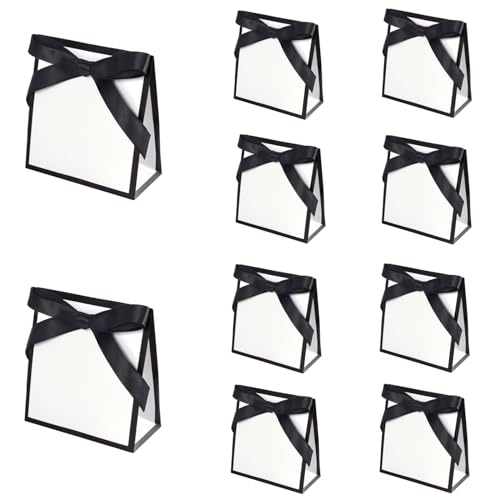 HAN SHENG 10 Pack 5.51x5.12 inch Gift Bags with Bowknots Ribbon - Wedding Bridal Shower Birthday Party Favors, Graduation Celebration Gift Bags, Party Decorations, White - Image 1