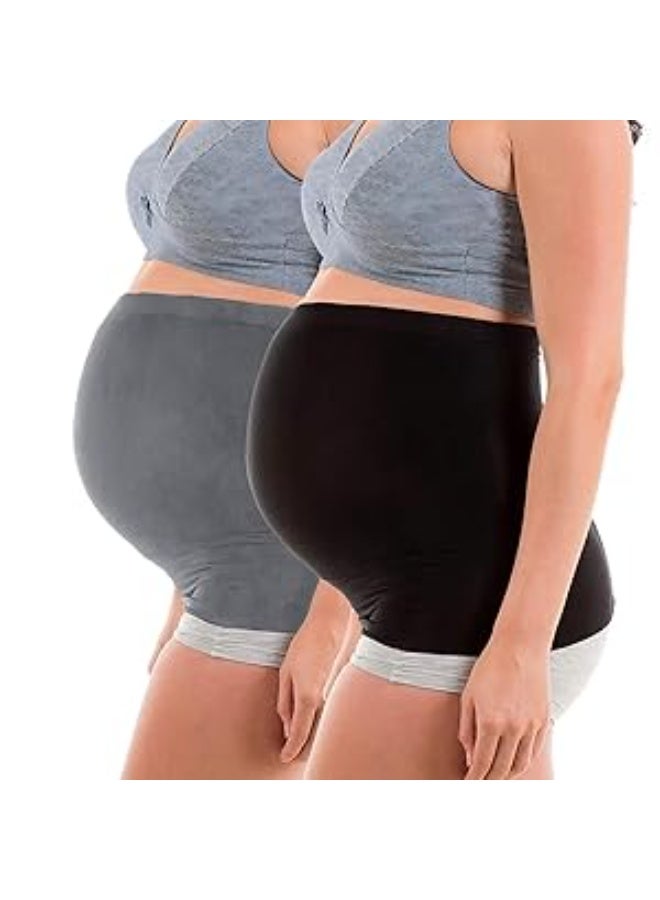 2 Pack Womens Maternity Belly Band for Pregnancy Non-slip Silicone Stretch Pregnancy Support Belly Belt Bands (Black, Grey)
