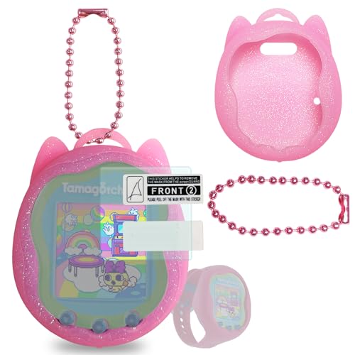 JCHPINE Silicone Case Replacement for Tamagotchi Uni, Screen Protector for Tamagotchi Uni Band Pet Accessories (Pink Silicone Case and Screen Film) - Image 1