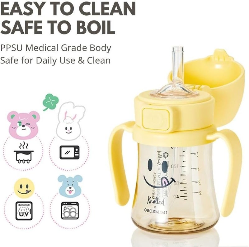 GROSMIMI x KNOTTED Flip Top Spill Proof Sippy Cup, PPSU, BPA Free, Stage 2 Straw for Toddlers (Smile 6oz) - Image 4