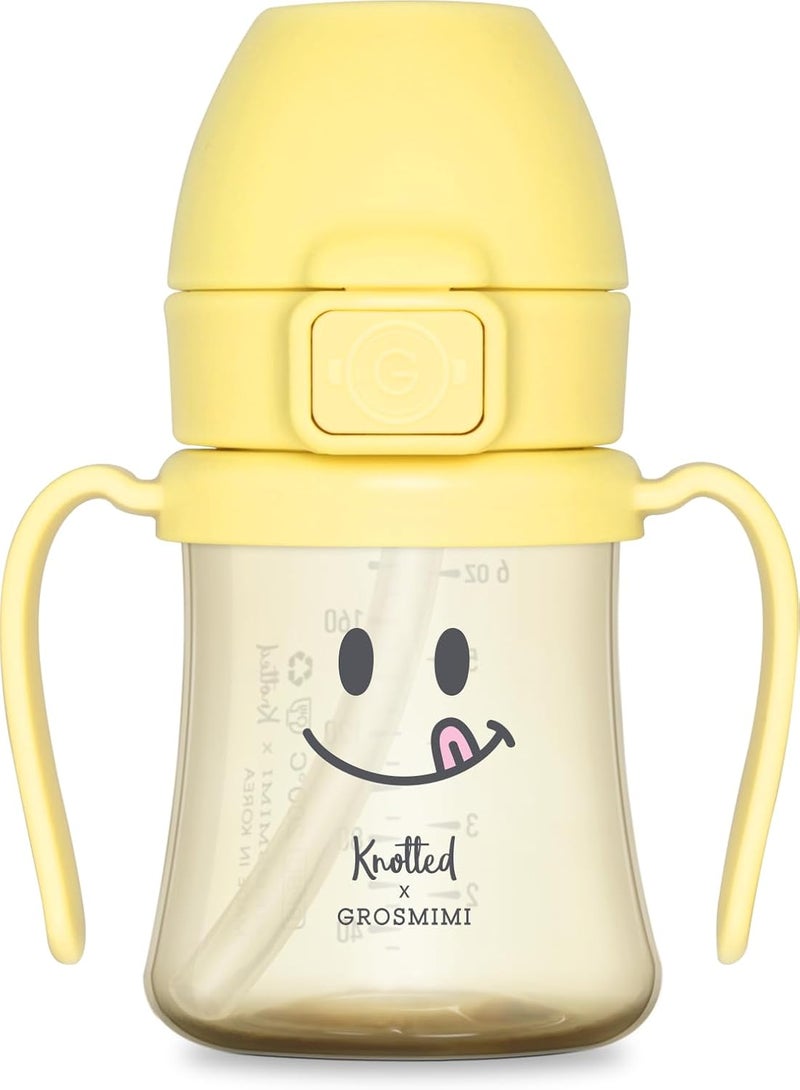 GROSMIMI x KNOTTED Flip Top Spill Proof Sippy Cup, PPSU, BPA Free, Stage 2 Straw for Toddlers (Smile 6oz) - Image 1