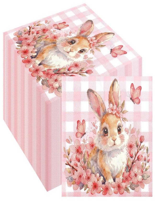 Luktastic Spring Napkins, 50 Pcs Floral Bunny Paper Napkins, Pink Spring Flower Cocktail Napkin Disposable Luncheon Decorative Dinner Hand Decaupage Napkin for Outdoor Picnic Birthday Party Supplies Decorations - Image 1