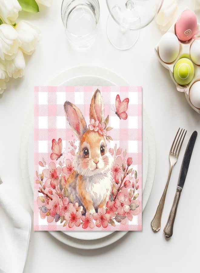 Luktastic Spring Napkins, 50 Pcs Floral Bunny Paper Napkins, Pink Spring Flower Cocktail Napkin Disposable Luncheon Decorative Dinner Hand Decaupage Napkin for Outdoor Picnic Birthday Party Supplies Decorations - Image 4