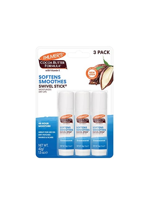Palmer's Cocoa Butter Formula Moisturizing Swivel Stick with Vitamin E, Softening & Soothing Lip Balm, Face & Body Stick Moisturizer Ideal for Treating Dry Skin Patches (Pack of 3)