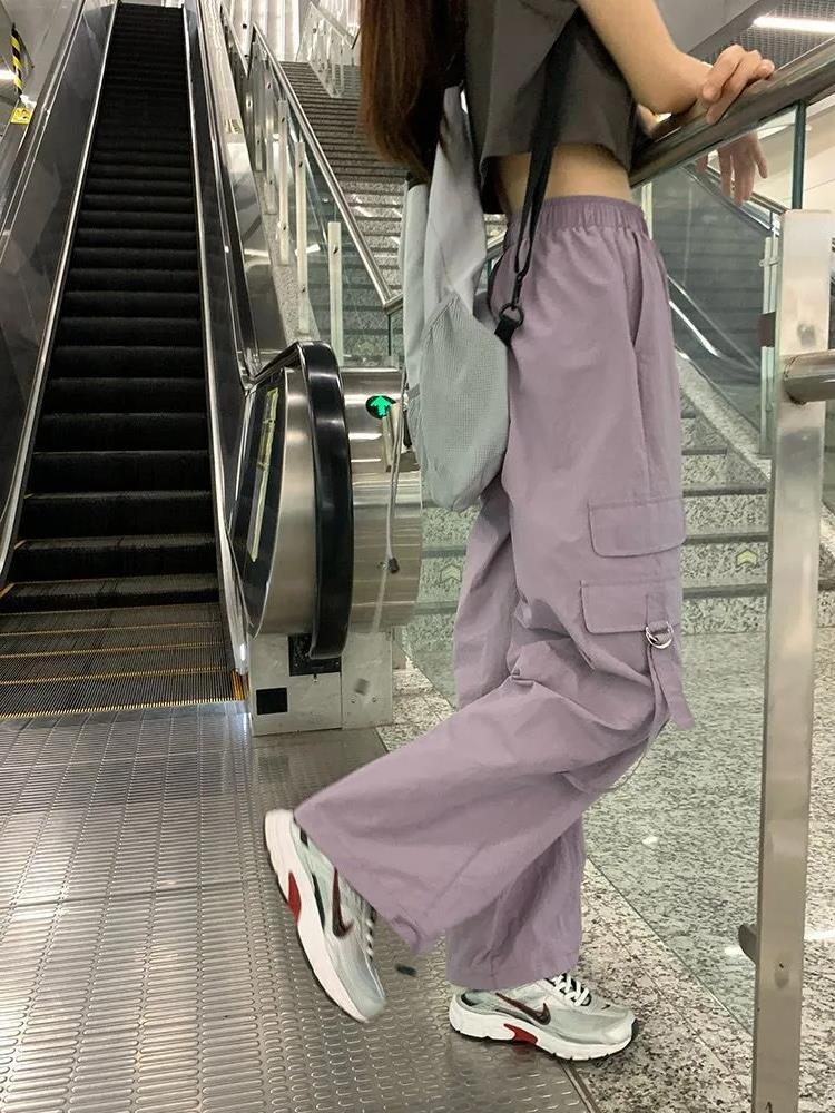 2024 Parachute Overalls Arrival Hong Kong Style Loose Drawstring Wide Leg Pants - Image 4