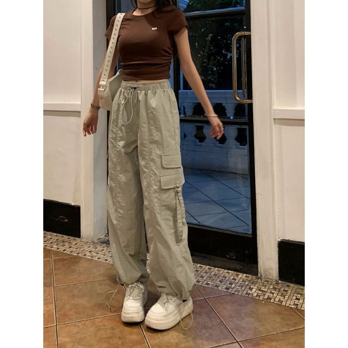 2024 Parachute Overalls Arrival Hong Kong Style Loose Drawstring Wide Leg Pants - Image 1