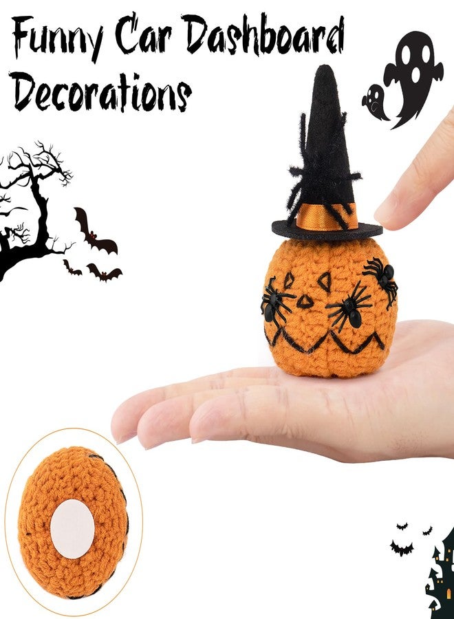 wonuu Halloween Handmade Knitted Pumpkin with Realistic Spider Pumpkin Face Ball Hat Sunglasses, Crochet Doll for Desk Table Decor Car Ornament Home House Party Decoration, Triangle Eyes Pumpkin - Image 5