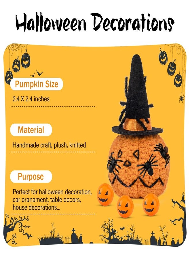 wonuu Halloween Handmade Knitted Pumpkin with Realistic Spider Pumpkin Face Ball Hat Sunglasses, Crochet Doll for Desk Table Decor Car Ornament Home House Party Decoration, Triangle Eyes Pumpkin - Image 3