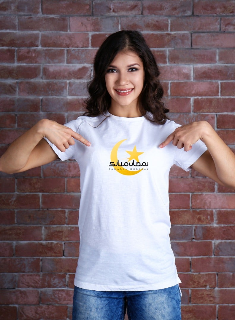 Cozican "Ramadan Mubarak" Custom White T-Shirt, Happy Ramadan Celebration, Ramadan Tee's 100% Cotton