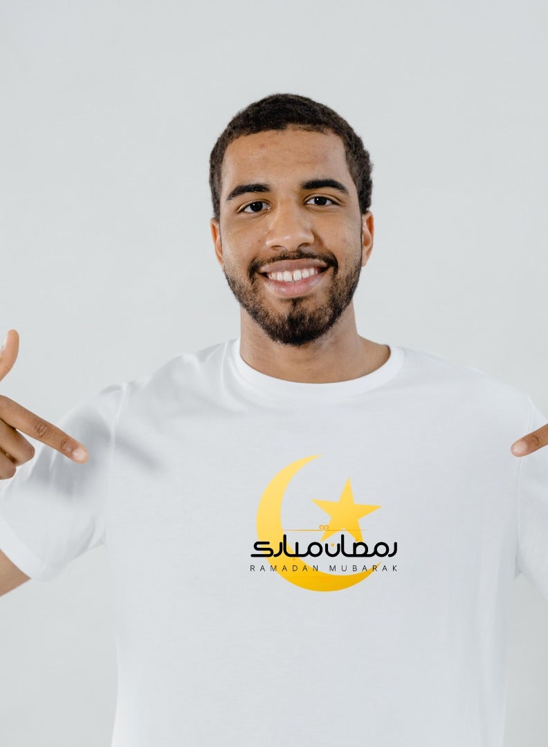 Cozican "Ramadan Mubarak" Custom White T-Shirt, Happy Ramadan Celebration, Ramadan Tee's 100% Cotton