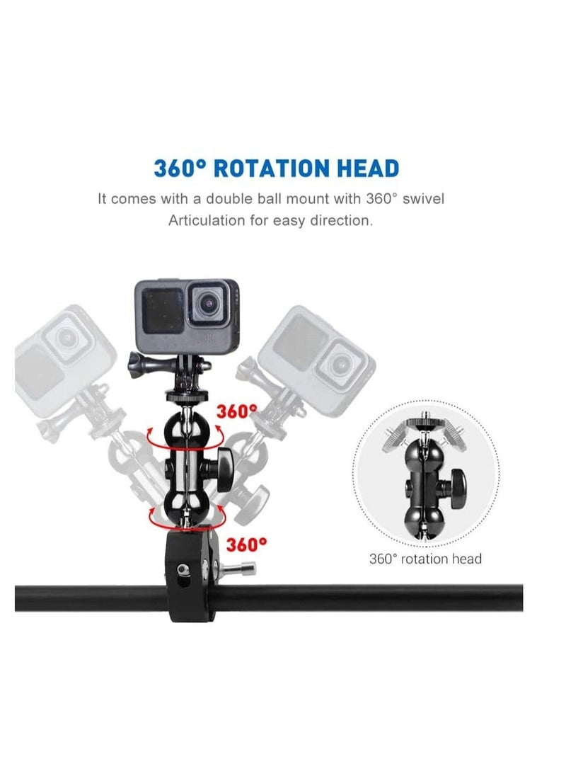ماركة غير محددة Camera Clamp, Magic Arm, Double Ball Head Adapter, for Canon Nikon DSLR Camera/for Gopro/LED Lights (Black)  - Image 2