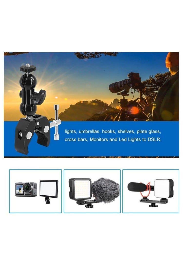 ماركة غير محددة Camera Clamp, Magic Arm, Double Ball Head Adapter, for Canon Nikon DSLR Camera/for Gopro/LED Lights (Black)  - Image 3