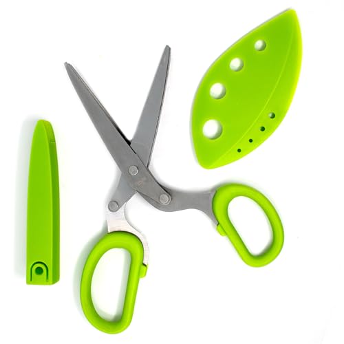 Norpro Multi Blade Herb Scissors with Blade Cleaner, 8-inch, Green - Image 1