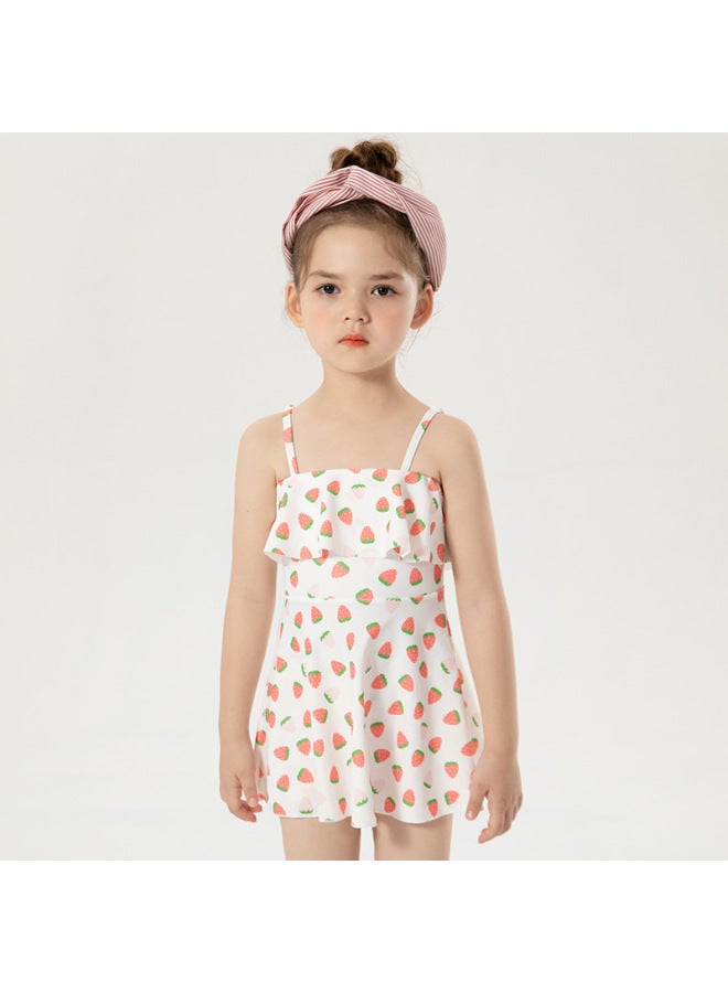 Loquat Momasong Children's Swimwear Girls Summer Strawberry Split Skirt Seaside Swimsuit Girls Baby Princess Swimsuit-Color:Strawberry- - Image 3