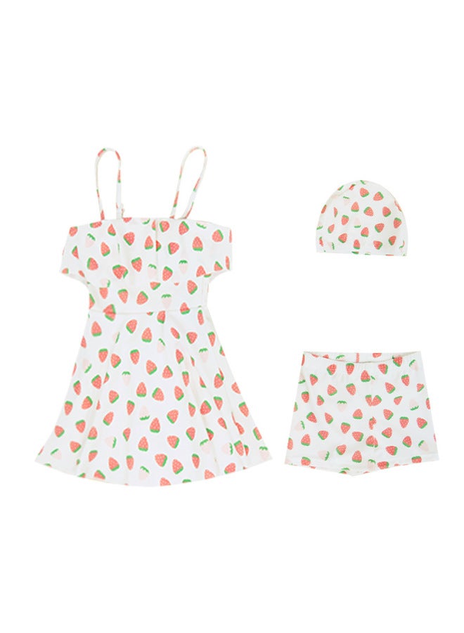 Loquat Momasong Children's Swimwear Girls Summer Strawberry Split Skirt Seaside Swimsuit Girls Baby Princess Swimsuit-Color:Strawberry- - Image 1