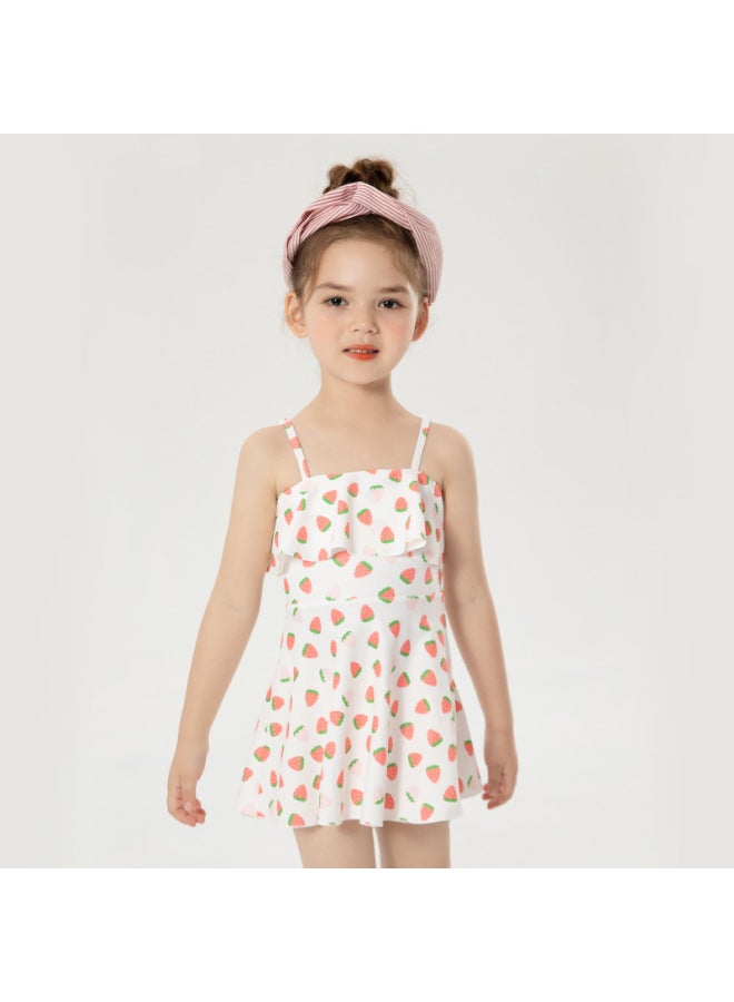 Loquat Momasong Children's Swimwear Girls Summer Strawberry Split Skirt Seaside Swimsuit Girls Baby Princess Swimsuit-Color:Strawberry- - Image 4