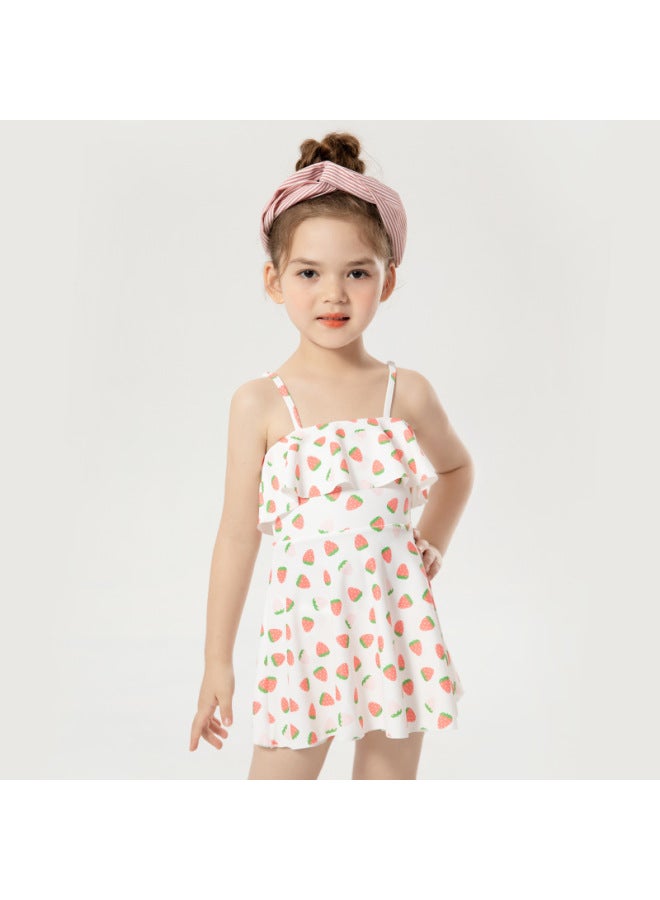 Loquat Momasong Children's Swimwear Girls Summer Strawberry Split Skirt Seaside Swimsuit Girls Baby Princess Swimsuit-Color:Strawberry- - Image 5