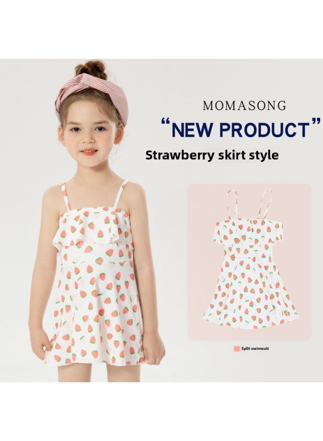 Loquat Momasong Children's Swimwear Girls Summer Strawberry Split Skirt Seaside Swimsuit Girls Baby Princess Swimsuit-Color:Strawberry- - Image 2