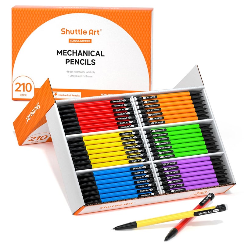 Shuttle Art Mechanical Pencils, 210 Pack Bulk Mechanical Pencils 0.7mm Medium Point, HB #2 Lead, Assorted Barrels, Office School Supplies - Image 1