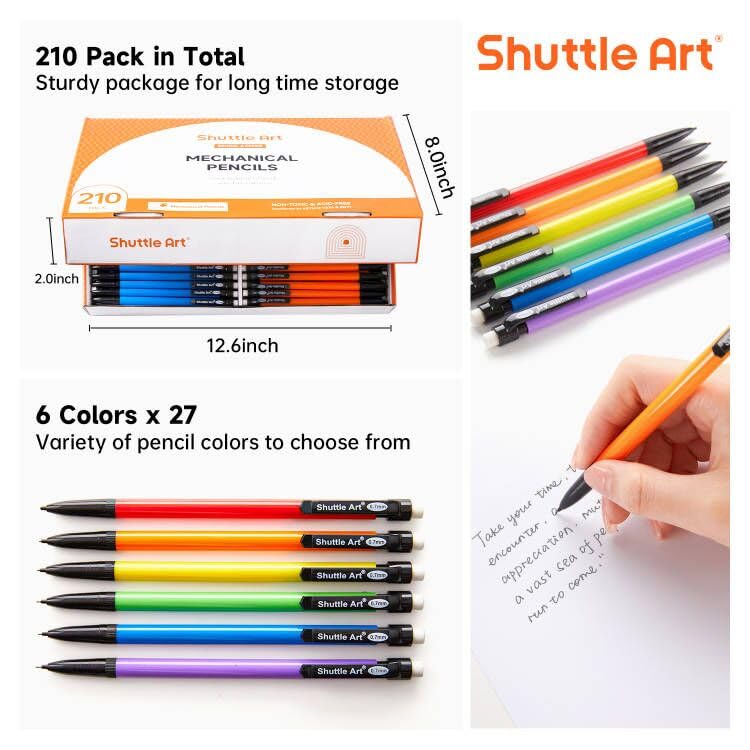 Shuttle Art Mechanical Pencils, 210 Pack Bulk Mechanical Pencils 0.7mm Medium Point, HB #2 Lead, Assorted Barrels, Office School Supplies - Image 2