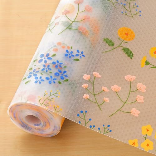 INNOLITES Shelf Liners for Kitchen Cabinets Non-Adhesive Drawer Liner with Floral, Waterproof Durable Easy to Clean, for Refrigerator, Shelves (Colorful Floral, 11.8" x 360") - Image 1