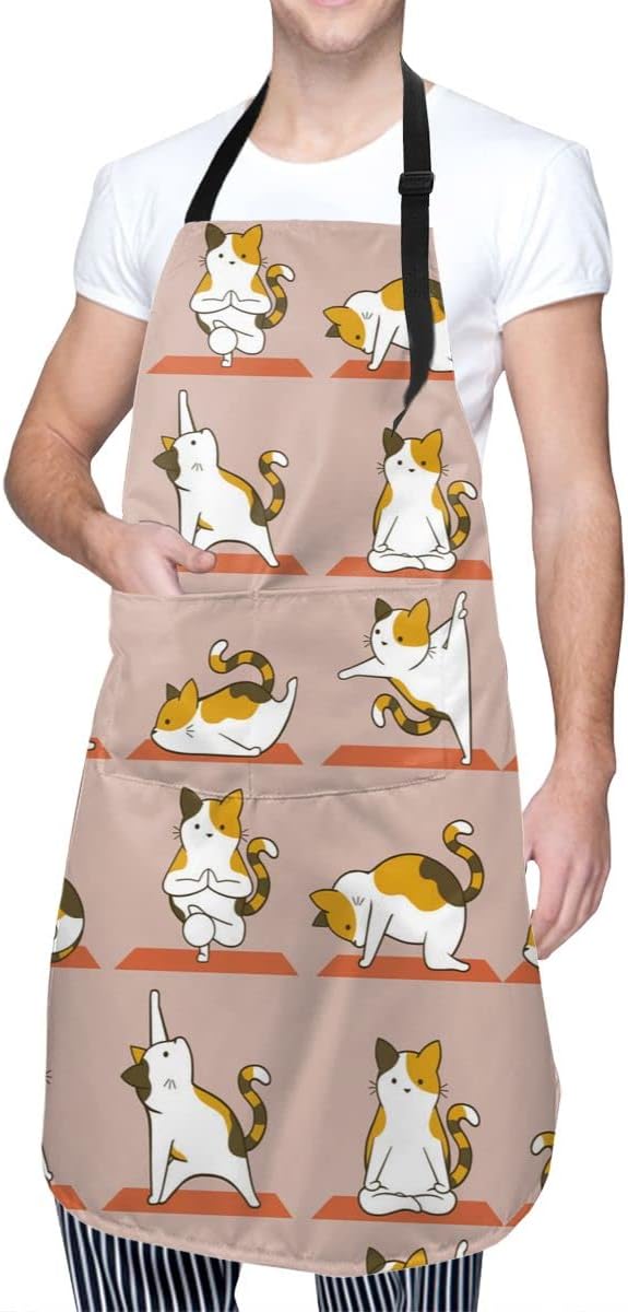 Wisedeal Cat and Dogs Animals Adjustable Bib Neck Chef Aprons Kitchen Bbq Waterproof Apron with 2 Pockets For Mom Dad - Image 2