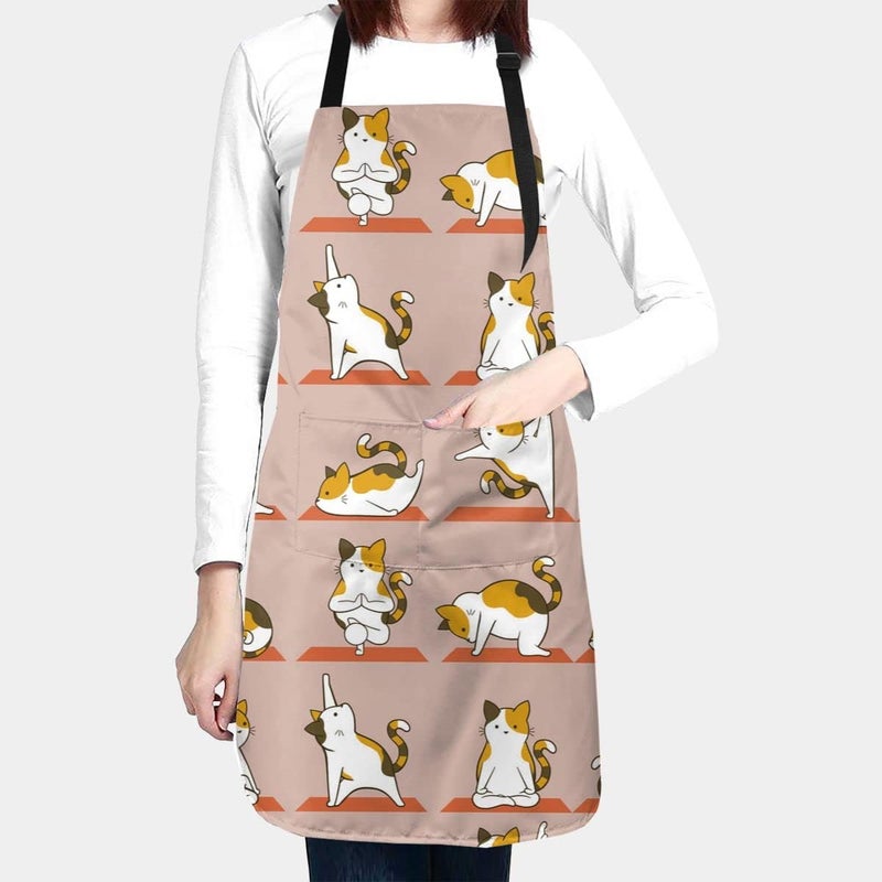 Wisedeal Cat and Dogs Animals Adjustable Bib Neck Chef Aprons Kitchen Bbq Waterproof Apron with 2 Pockets For Mom Dad - Image 3