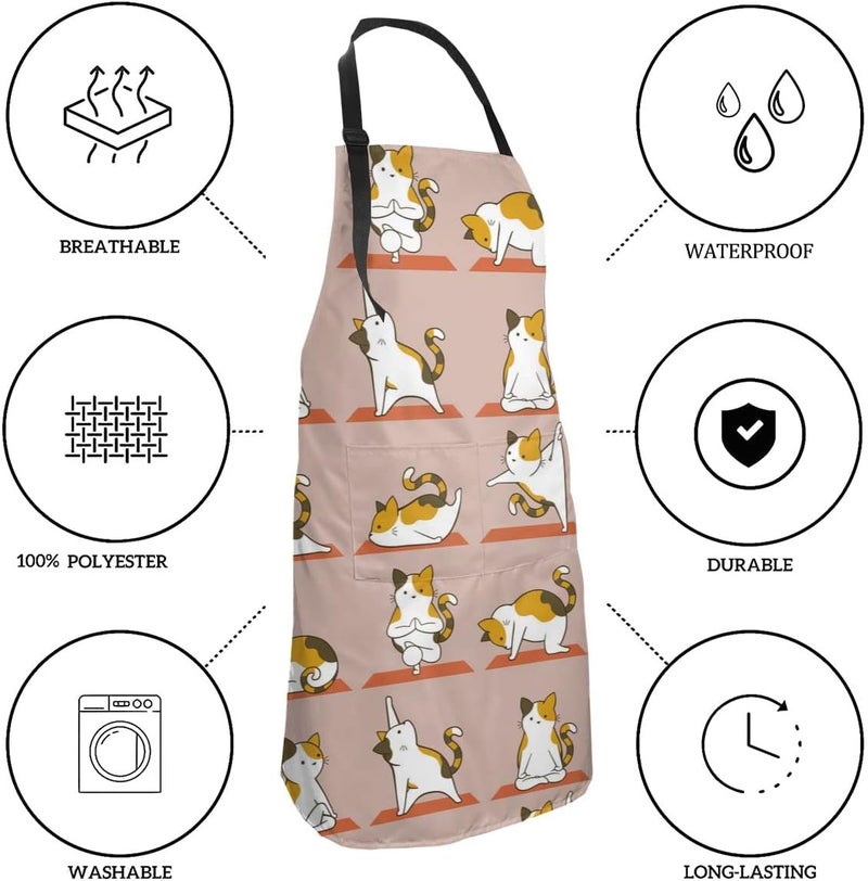 Wisedeal Cat and Dogs Animals Adjustable Bib Neck Chef Aprons Kitchen Bbq Waterproof Apron with 2 Pockets For Mom Dad - Image 5