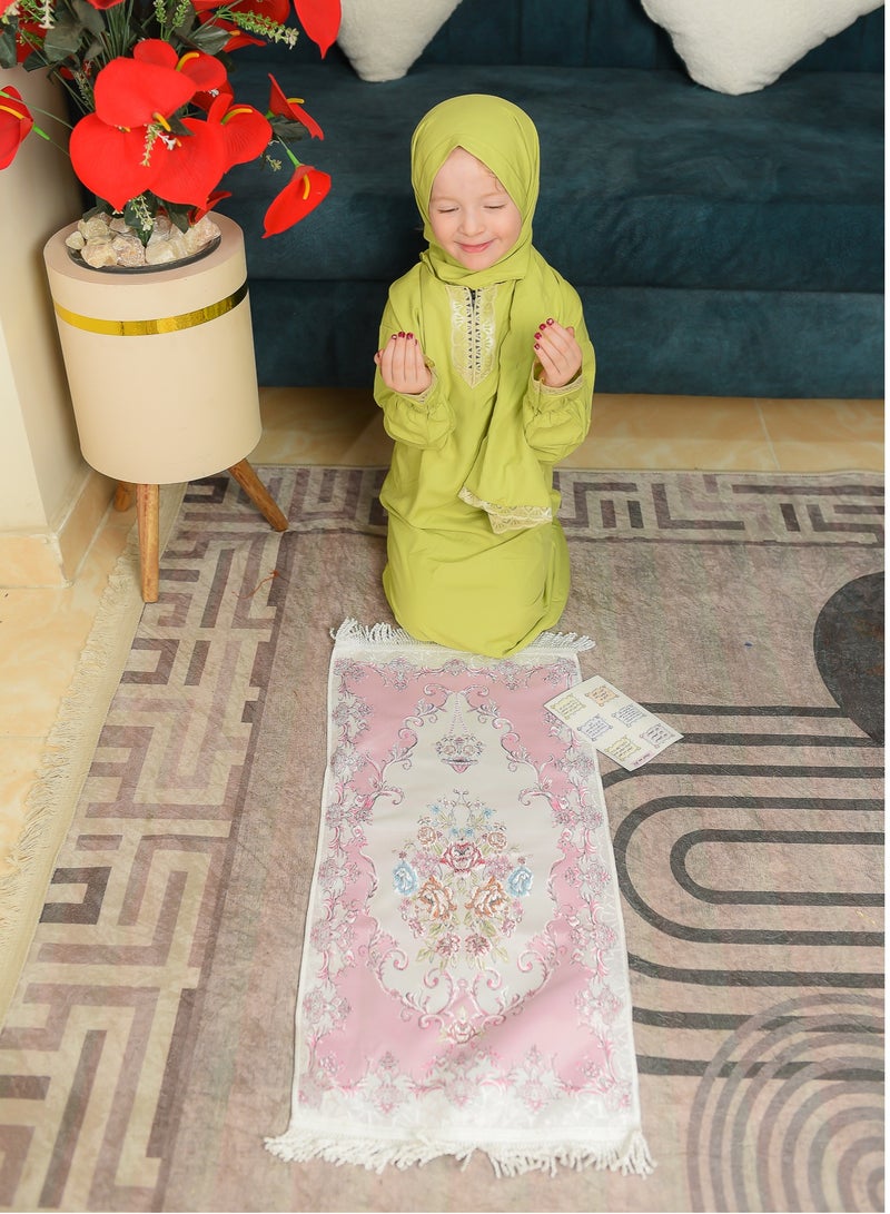LINA FASHION Three-piece prayer set for girls: a children's prayer sheet, a children's prayer rug, and a card of supplications after prayer, a gift for the girl - Image 4