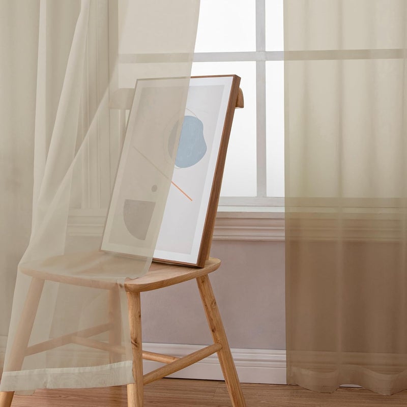SimpleBrand Taupe Sheer Curtains 63 Inch Length 2 Panels, Rod Pocket Solid Color Kakhi Taupe Brown Window Sheer Curtain Panels, Elegant Curtains & Drapes for Living Room, Bedroom (42" W x 63" L) - Image 4