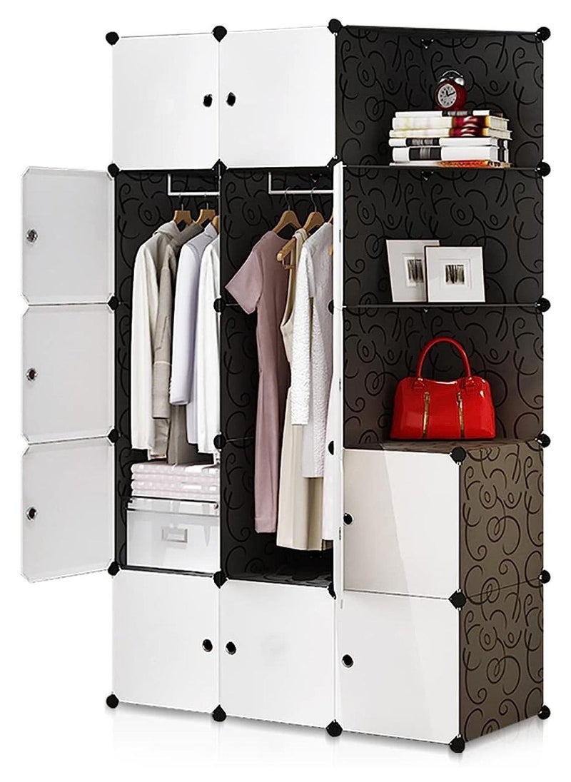 XiuWoo Portable Closets Cube Wardrobe 15 Cube Modular Storage Cabinet with 2 Hanging Rail & Door Large Organizer Cupboard Combination Bedroom Armoire Plastic Bin Clothing Cabinet for Books Toys Towels Shoes - Image 1
